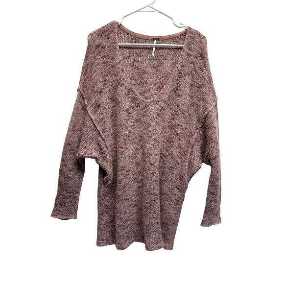 Free People Alpaca Blend Oversized V-Neck Sweater Pink Marled M - Picture 1 of 8